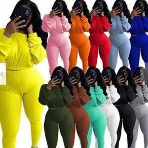 Women 2-piece Lounge Casual Long Sleeve Top Pants Set Cobalt Size XL NEW